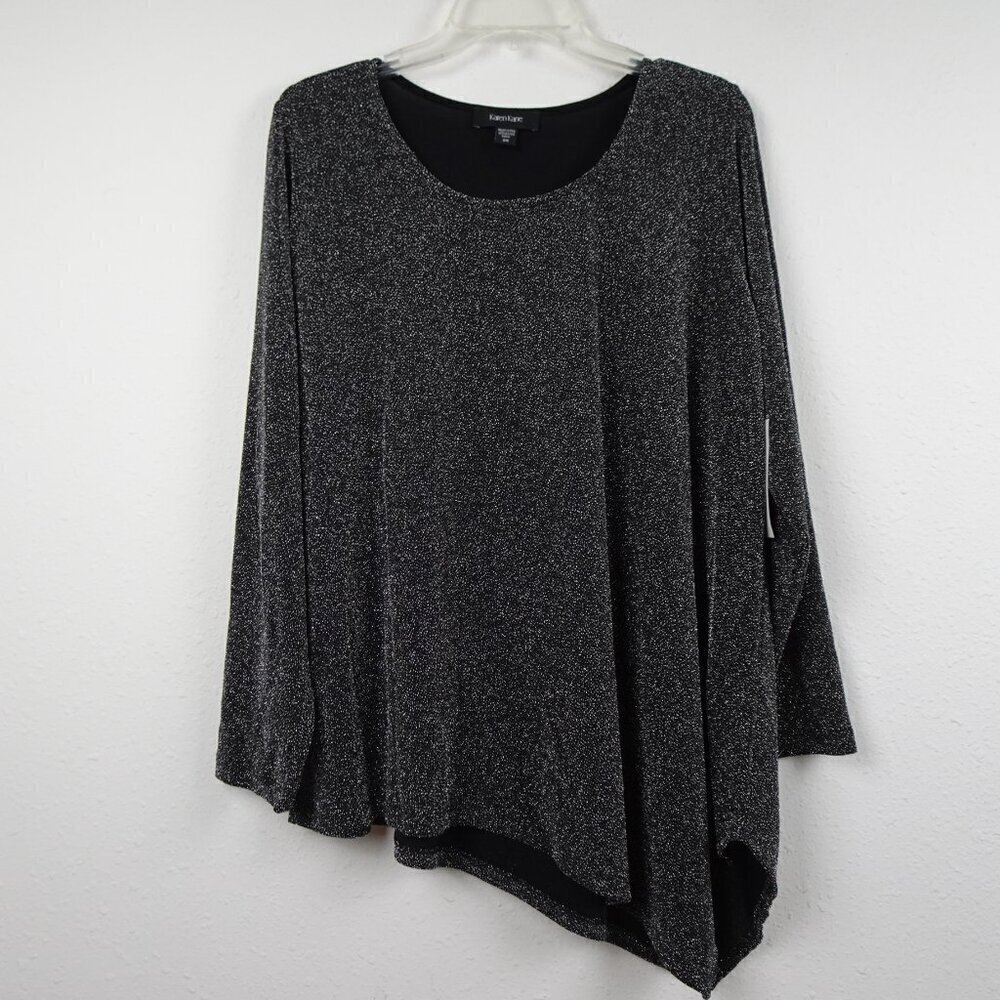 Karen Kane Sparkle Top Women's Plus Size 2X Black Silver Asymmetric Made in USA